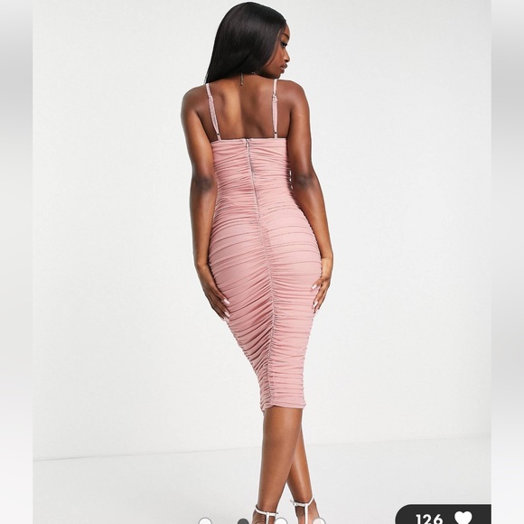 Simmi ruched strappy midi dress in blush pink - Picture 3 of 5